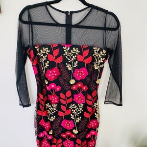 New York & Company Black Floral Embroidered Dress
